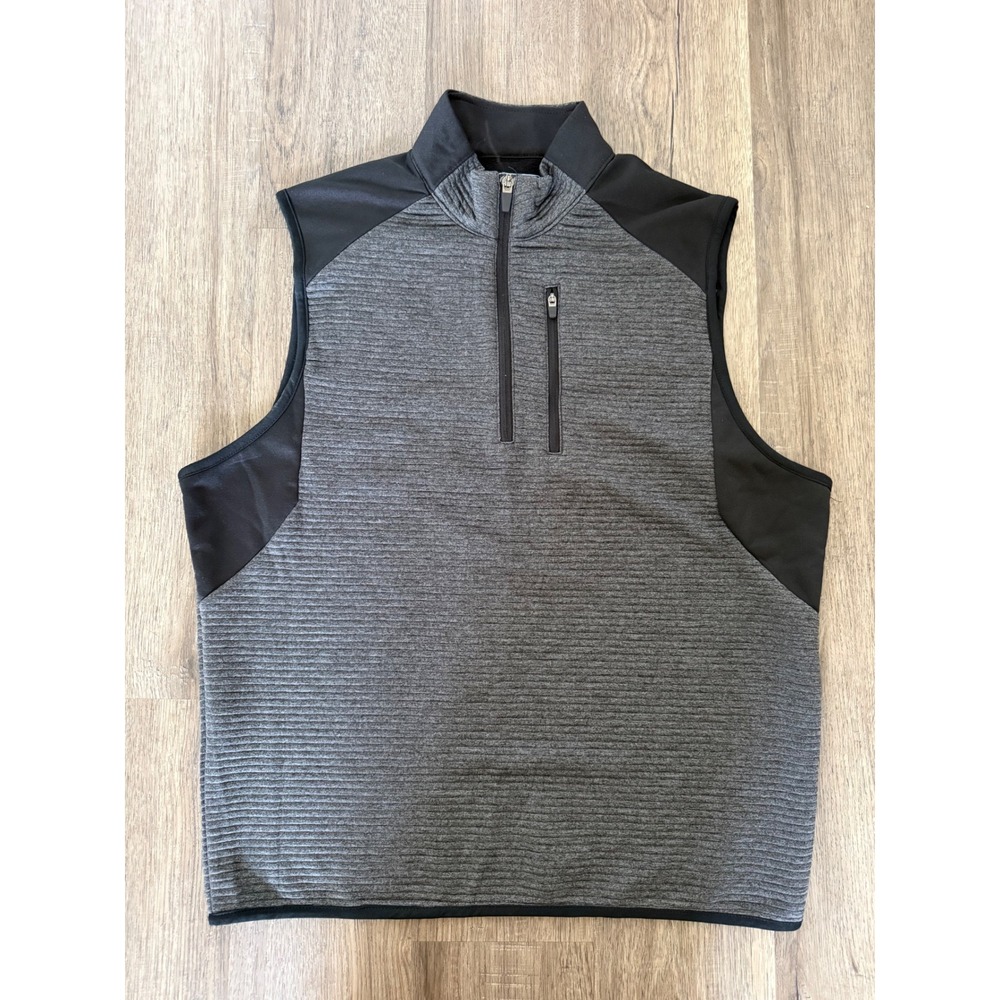 PGA Tour Mens Small Gray Ribbed Quarter Zip Golf Vest Sleeveless Pullover BK2990